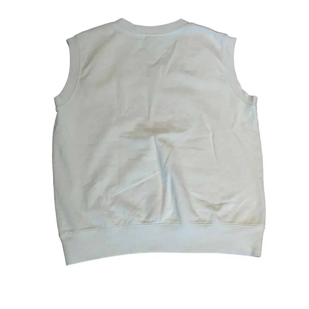 Sporty & Rich Italic Logo Sleeveless V-Neck Unisex Vest Beige Size Medium - Picture 4 of 7